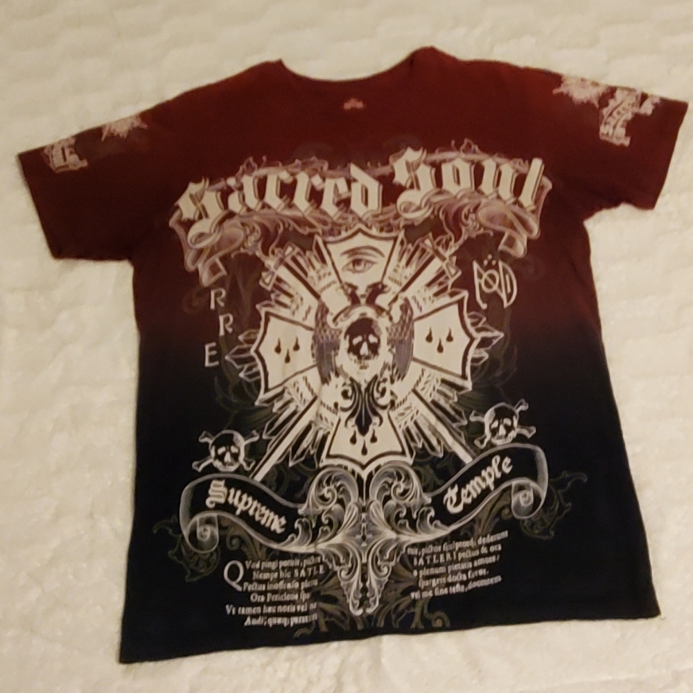 Sacred Soul Men's Shirt Deep Red & Blue Size L (MMA)
